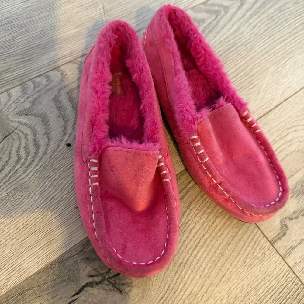 Koolaburra by UGG Kids Pink Suede Faux Fur Lined Moccasin Slippers Size 3 kids